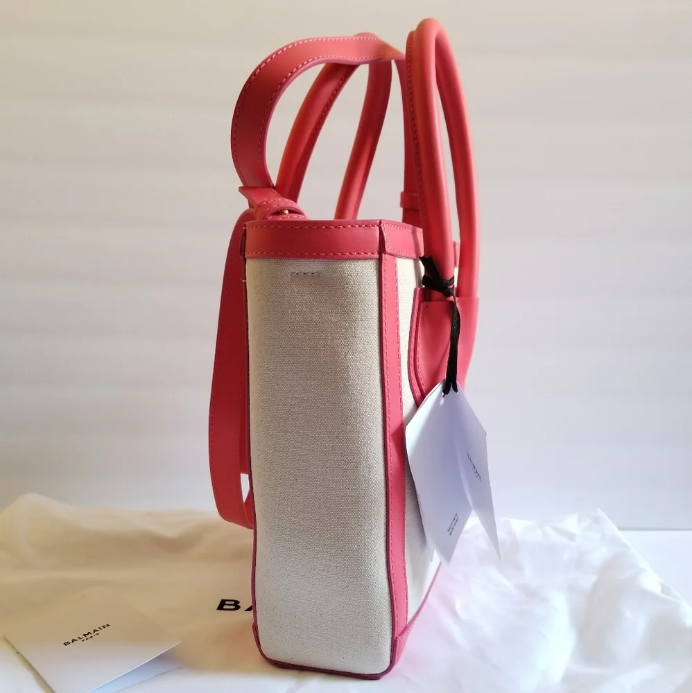 Balmain B-Army 24 Canvas Logo Shopper Crossbody Bag Natural Pink - Picture 9 of 13